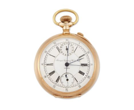 Timing and Repeating Watch Company, Geneva. A 14ct gold keyless wind open face split seconds pocket watch awarded to the Olym