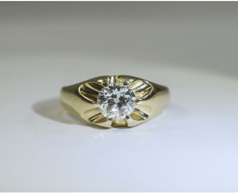 Gents Single Stone Diamond Ring; Round Brilliant Cut Diamond estimated diamond weight 1.30cts, slight white inclusions, white