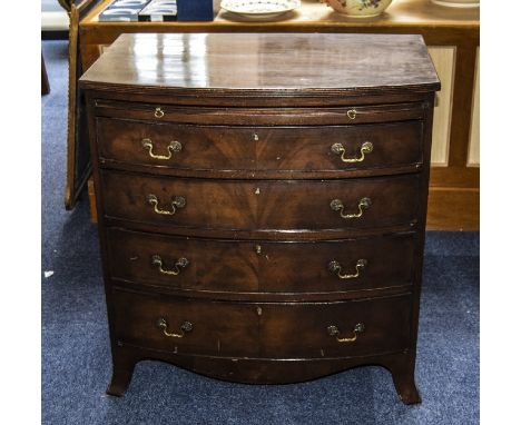 George III Mahogany Bow Fronted Chest Of Drawers Standing On Four Splayed Legs With Original Brass Period Handles 