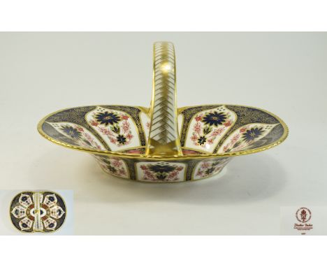 Royal Crown Derby Imari - Pattern Heather Basket of Fine Quality. With 22ct Gold Finish. Date 2005. Height 6.5 Inches, Diamet