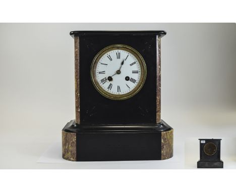 Victorian - Two Tone Shaped Marble and Slate Cased Mantel Clock with Eight Day Striking Movement on a Bell, Outer Wheel, Whit