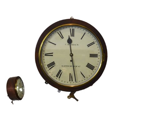 Mahogany Cased Circular Wall Clock. Signed J. Durden, 21 Fenchurch St. This Is An Excellent Fusee Time Piece with Chain Drive