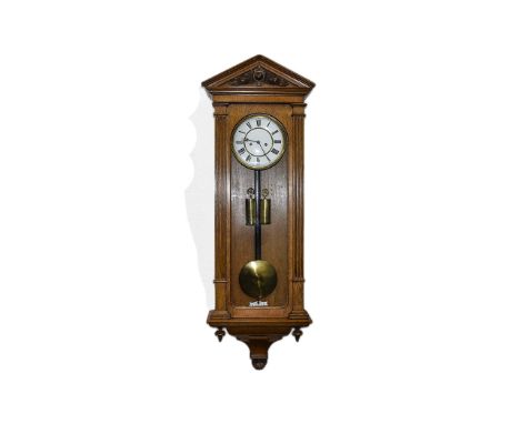 Lenzkirch - Carved Oak Cased Vienna Wall Clock, Twin Weighted with Strikes on Half and Hour, The Oak Case with Carved Leaves 