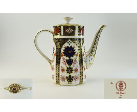 Royal Crown Derby Old Imari Tall Coffee Pot, 22ct Gold Finish. Pattern No 1128, Date 1993. Attractive Piece. Height 9.25 Inch