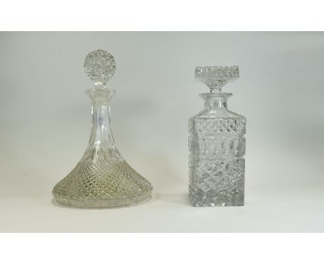 Cut Glass Ships Decanter plus one other