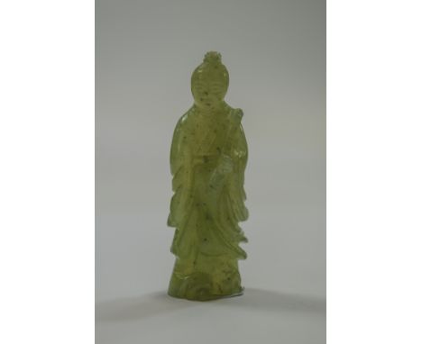 Jade Chinese God Figure Approx 2.7 inches in height, small hole to top for threading onto necklace etc, mid-green jade god fi