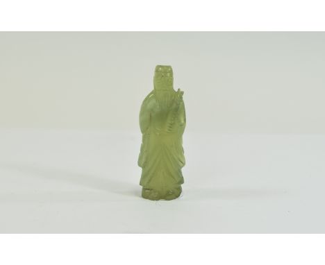 Jade Chinese God Figure Approx 2.2 inches in height, pale green Jade God figure holding a staff