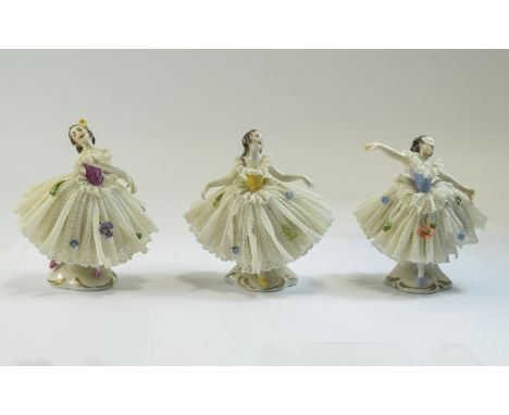German Late 19th Century / Early 20th Century Elaborate Porcelain Lace Figurines In The Form of Ballerina Dancers - Please Se