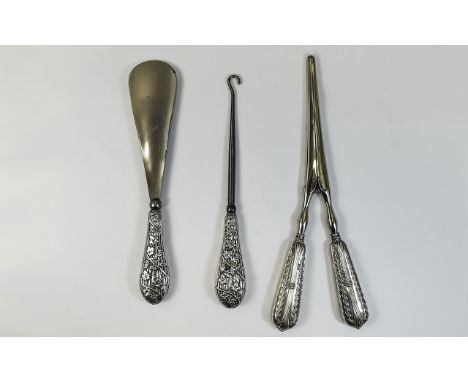 Edwardian Pair of Ornate Silver Handle Glove Stretchers. Hallmark Birmingham 1911. Length 7.75 Inches + a Matching Pair of Ed