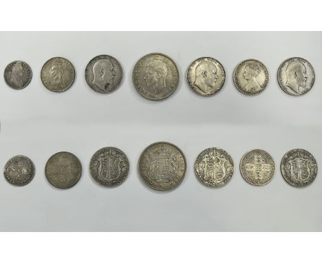 An Excellent Collection of British Silver Coins ( 7 ) In Total - Please See Photos. Comprises 1/ George VI Silver Crown - Dat