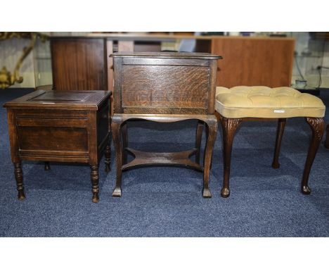 3 Small Items of Furniture Comprising modern bedroom stool with padded seat, early 20th C commode with pot and an early 20th 