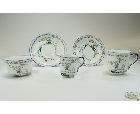 Shelley Art Deco Fine Bone China Singles 5 Piece Tea Service - 1930's ' Stylised Trees and Flowers ' Pattern No 11603. Vincen