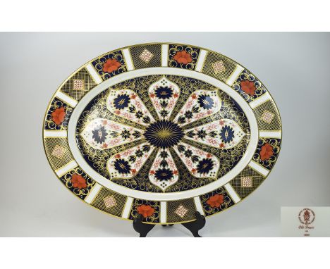 Royal Crown Derby Old Imari Large Oval Shaped Platter, Finished In 22ct Gold. Pattern No 1128, Date 2003. 16.25 Inches Diamet