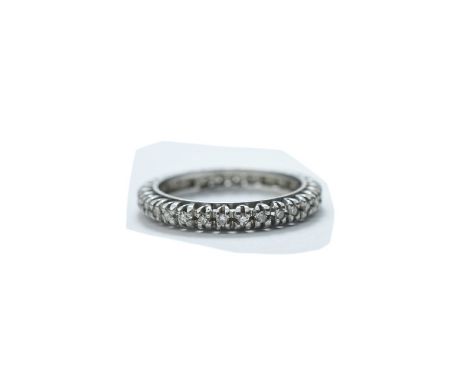 Ladies White Gold Full Eternity Diamond Ring; Set with round modern brilliant cut diamonds. Ring SIze N, unmarked, tests 18ct