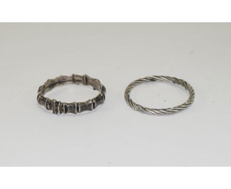 Silver Hinged Bangle. Hallmark Birmingham 1962 + Silver Rope / Twist Hinged Bangle. Marked 925. 