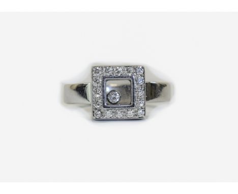 Chopard Happy Diamonds 18kt White Gold Square Diamond Ring with Floating Diamond, Complete With Fitted And Outer Boxes