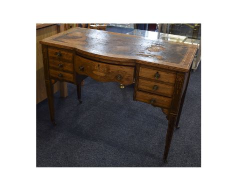 Jason Shoolbred & Co Attributed Unmarked, Late Victorian/Edwardian Rosewood Veneered And Boxwood Inlaid Writing Table, Boxwoo