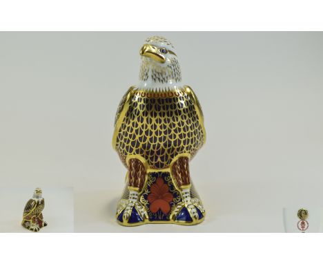 Royal Crown Derby Paperweight 'Bald Eagle' Gold  Stopper. Date 2001. Height 7.25 inches. First quality with original box.