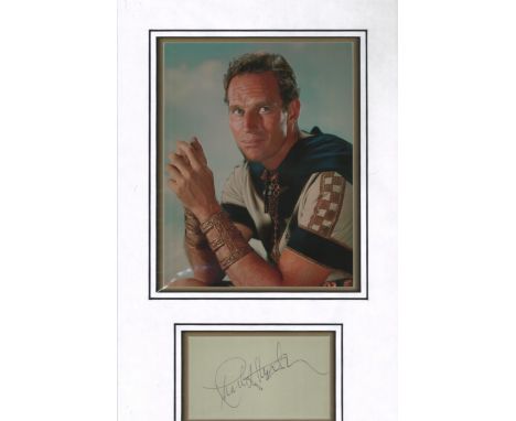 Charlton Heston signed autograph presentation. High quality professionally mounted 17 x 11 inch overall sized display. 3D dou