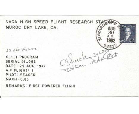 Chuck Yeager signed 1982 NACA high speed research flight cover with Edwards Air Force base postmark. United States Air Force 