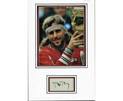 Bjorn Borg signed autograph presentation. High quality professionally mounted 17 x 11 inch overall sized display. 3D double m
