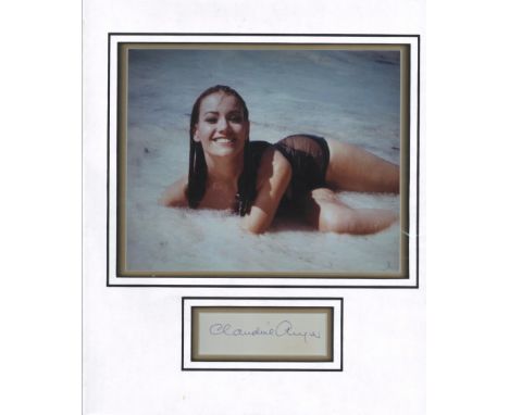 Claudine Auger signed autograph presentation. High quality professionally mounted 17 x 11 inch overall sized display. 3D doub