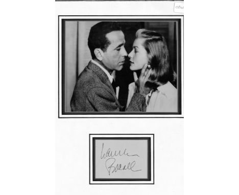 Lauren Bacall signed autograph presentation. High quality professionally mounted 16 x 13 inch overall sized display. 3D doubl