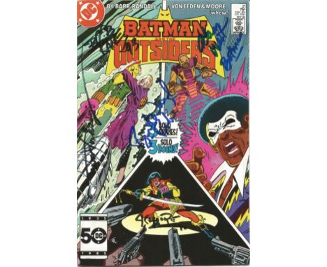 Adam West, Bob Kane, Burt Ward signed Batman Outsiders DC Comic. Good Condition. All signed pieces come with a Certificate of