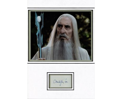 Christopher Lee signed autograph presentation. High quality professionally mounted 17 x 11 inch overall sized display. 3D dou