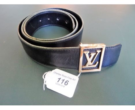 A 1970's black leather Louis Vuitton gentleman's belt, having gilt buckle (102cm).