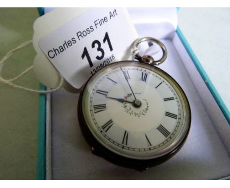 A Continental silver fob watch, the painted enamel dial bearing Roman numerals.