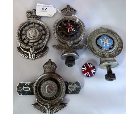 A collection of four early 20th century and later Royal Automobile Club 'RAC' car badges, to include one Associate example wi