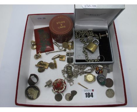 Cufflinks, enamel 'Tirol' badge, 'Studs &amp; Links' pot, etc. 