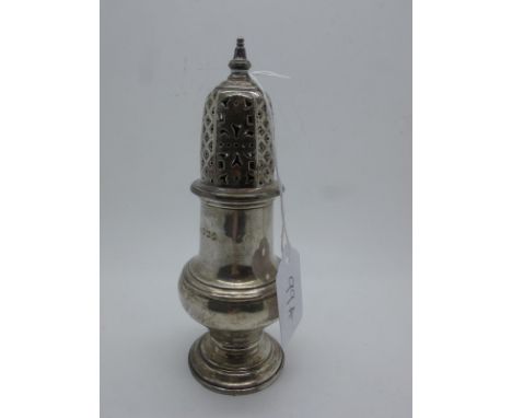 A Hallmarked Silver Sugar Caster, Mappin &amp; Webb, Sheffield 1968, of baluster form, with pierced pull off cover, on circul