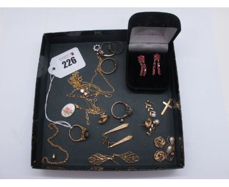 9ct God and Other Dress Rings, "375" earrings, pendants on chains, decorative drop earrings on screw post fittings, etc. 