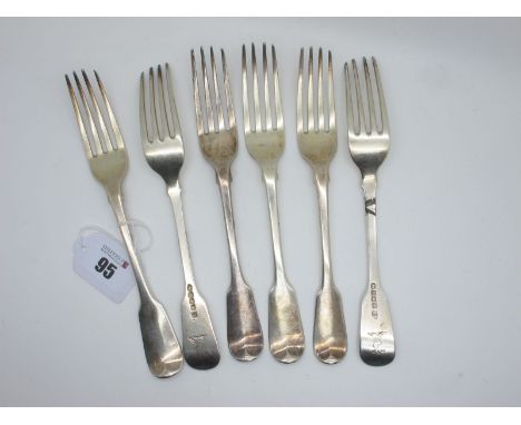 A Set of Six Hallmarked Silver Fiddle Pattern Forks, William Eley &amp; William Fearn, London 1817, crested (370grams). (6)