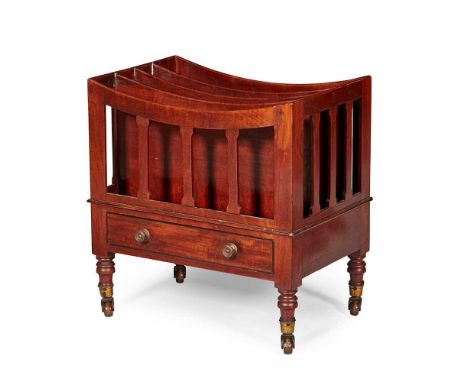 with four divisions, above a base drawer raised on turned legs with brass caps and ceramic castors50cm wide, 53cm high, 33cm 