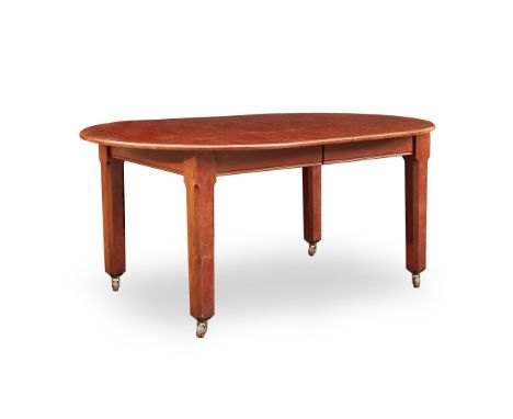 the oval top on chamferred straight legs with ceramic castors; with four leaf extensions of a later date  312cm long extended
