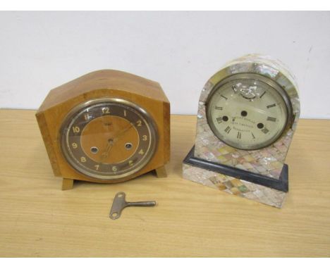 Smiths light oak mantel clock with key and mother of pearl mantel clock&nbsp;