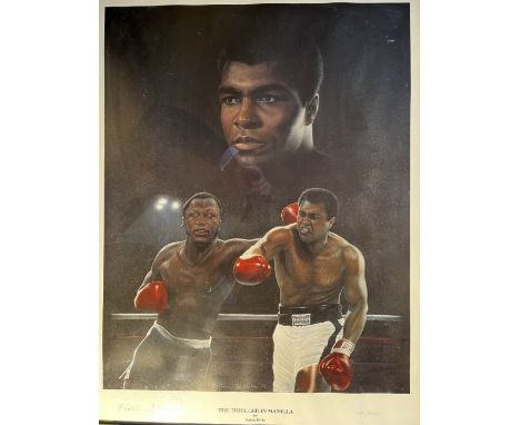 After Robin Elvin&nbsp;A framed &amp; glazed limited boxing print of 'The Thriller in Manilla"' by Robin Elvin, 97/850 signed