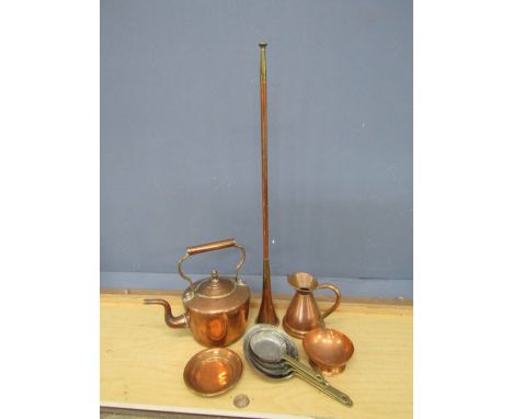 Copper kettle, pan set and hunting horn etc&nbsp;