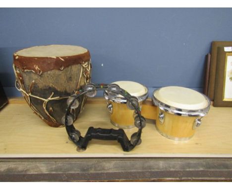 Bongo drums, single drum and tambourine