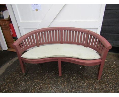 Wooden garden bench with curved back and seat pad. L165cm approx&nbsp;