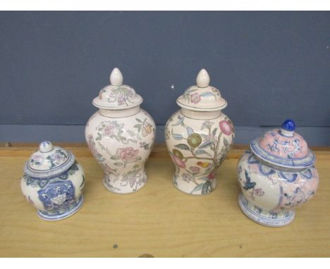 4 Ceramic lidded urns. Tallest H29cm approx&nbsp;