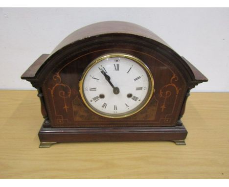 Mahogany inlaid mantel clock with key