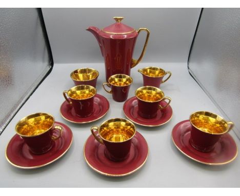 Crown Devon burgundy and gold part coffee set (only 5 cups)