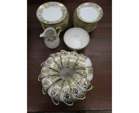 Noritaki white &amp; gold gilt part tea set for 12, minus teapot