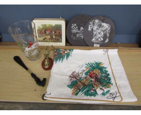 Hunting themed items including jug and brass stags head etc&nbsp;