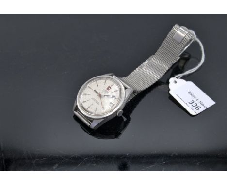 Omega - a vintage 1970s Seamaster Chronometer F300 stainless steel wristwatch, circular textured grey dial, day and date aper