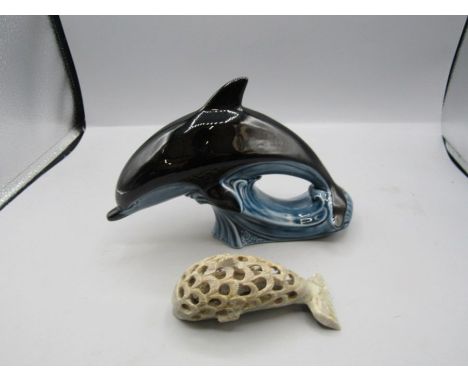 Poole Dolphin and carved Dolphin with baby inside&nbsp;